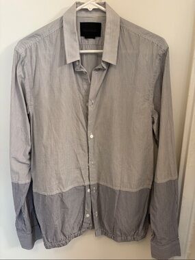 Diesel Black Gold Striped Two-Tone Button-Up Shirt - Light Gray & Navy